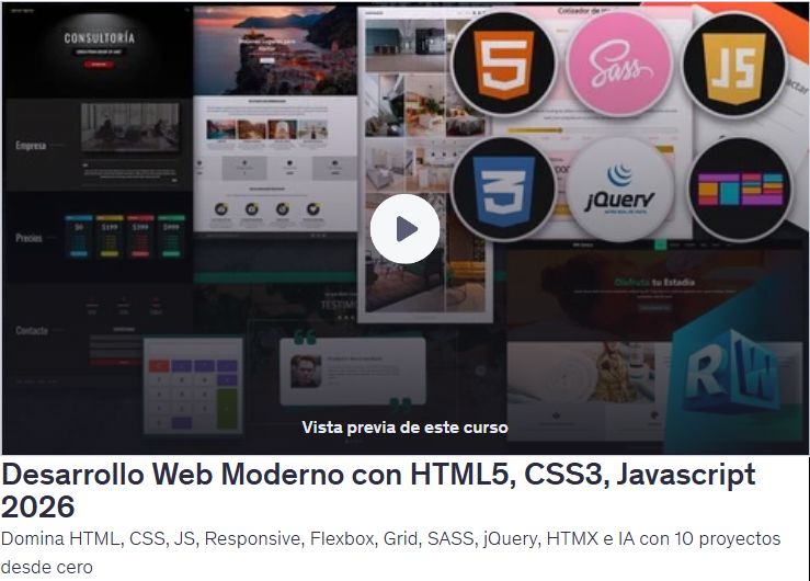 Desarrollo Web Moderno con HTML5, CSS3, Javascript 2026
