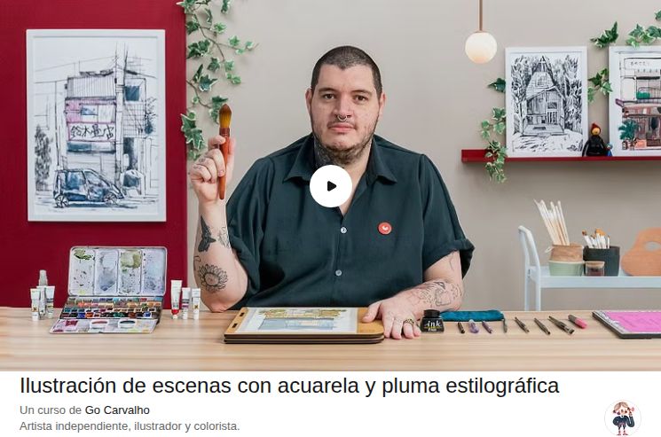Ilustración de escenas con acuarela y pluma estilográfica